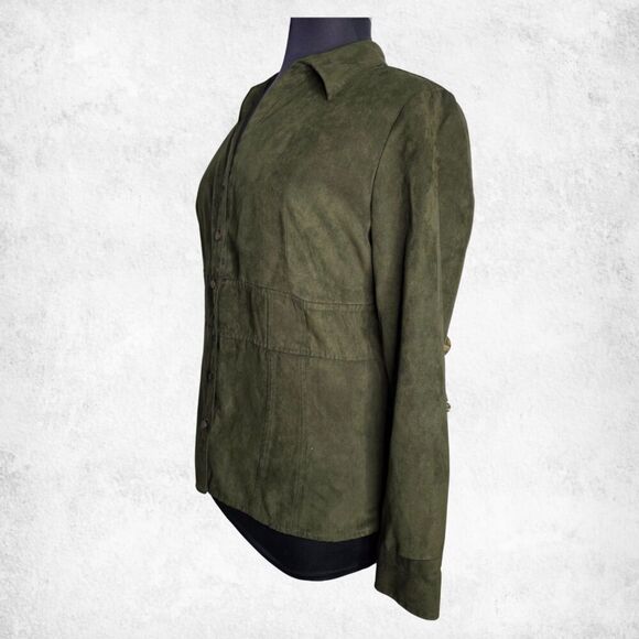 Cato Olive Green Faux Suede Button Front Shirt Jacket Women’s XL - Picture 5 of 6